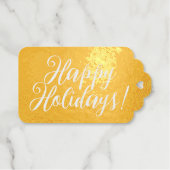 Happy Holidays elegant script gold ギフトタグ (正面 (横))