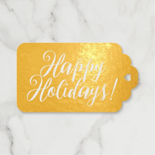 Happy Holidays elegant script gold ギフトタグ (正面 (横))