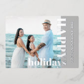 Happy Holidays Family Photo | Classic Light Gray 箔シーズンカード (正面)