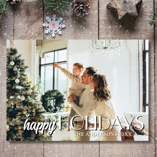 Happy Holidays Family Photo Classic Light Gray Hol シーズンカード