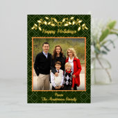 Happy Holidays Family Photo Name Green Gold 箔シーズンカード (立ち正面)