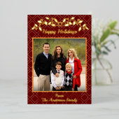 Happy Holidays Family Photo Name Red Gold 箔シーズンカード (立ち正面)