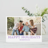 Happy Holidays Family Photo Simple Deep Amethyst シーズンカード (スタンド正面)