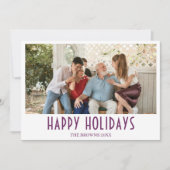 Happy Holidays Family Photo Simple Mulberry Wine シーズンカード (正面)