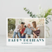 Happy Holidays Family Photo Transformative Teal シーズンカード (スタンド正面)
