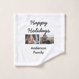 Happy holidays father son Christmas photo family n ウォッシュタオル