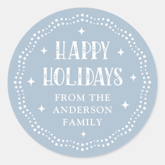 Happy Holidays festive font dot border light blue ラウンドシール (正面)