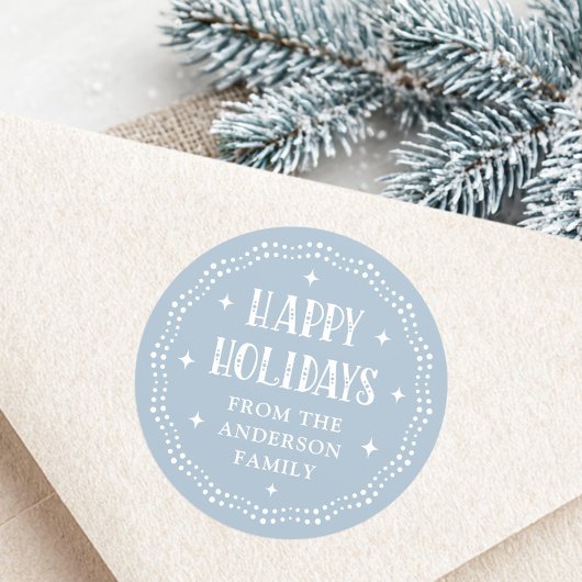 Happy Holidays festive font dot border light blue ラウンドシール