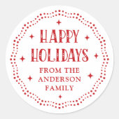 Happy Holidays festive font dot border red white ラウンドシール (正面)