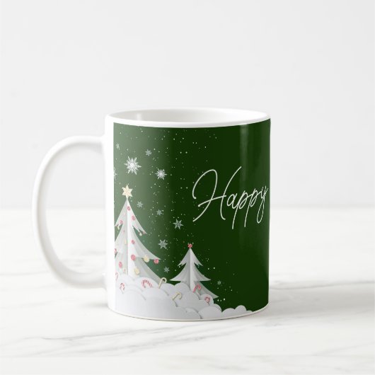 Happy Holidays – Festive Winter Green Mug コーヒーマグカップ (左)