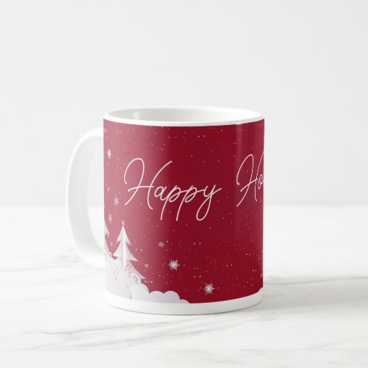 Happy Holidays – Festive Winter Ruby Red Mug コーヒーマグカップ (正面左)