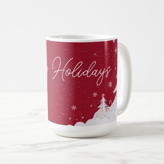 Happy Holidays – Festive Winter Ruby Red Mug コーヒーマグカップ (正面右)