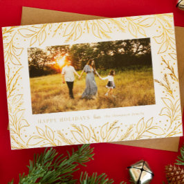 Happy Holidays Forest Foliage Gold Foil Photo Card 箔シーズンカード