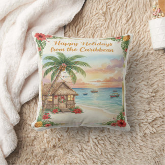 'Happy Holidays from the Caribbean' Throw Pillow クッション