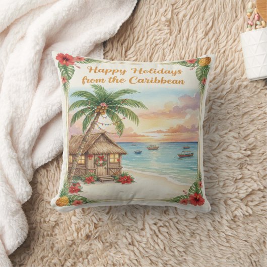 'Happy Holidays from the Caribbean' Throw Pillow クッション (ブランケット)