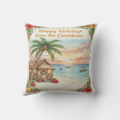 'Happy Holidays from the Caribbean' Throw Pillow クッション (裏面)