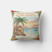 'Happy Holidays from the Caribbean' Throw Pillow クッション (正面)