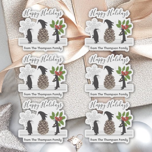 Happy Holidays Funny Penguin Christmas Gift Labels シール