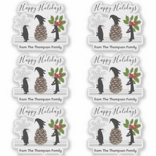 Happy Holidays Funny Penguin Christmas Gift Labels シール (正面)