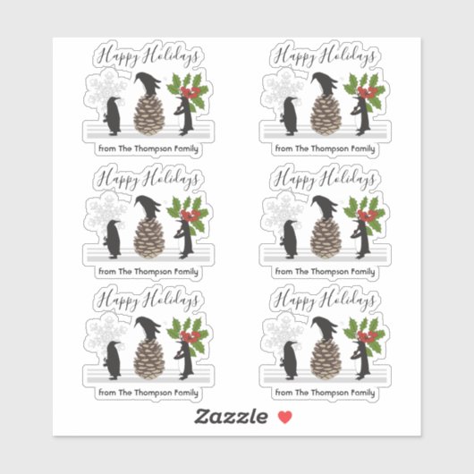 Happy Holidays Funny Penguin Christmas Gift Labels シール (シート)