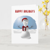 Happy Holidays. Funny skull-head snowman カード (黄色い花)