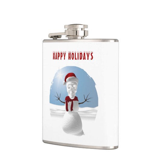 Happy Holidays. Funny skull-head snowman フラスク (左)
