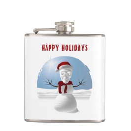 Happy Holidays. Funny skull-head snowman フラスク