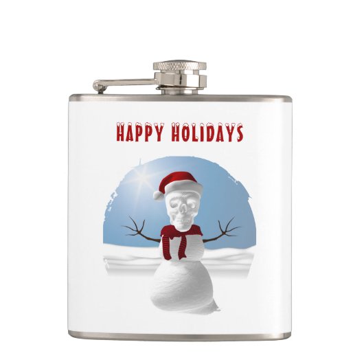Happy Holidays. Funny skull-head snowman フラスク (正面)