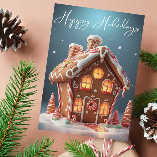 Happy Holidays Gingerbread House Christmas Card シーズンカード