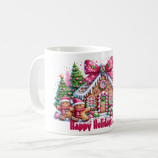 Happy Holidays Gingerbread House Christmas Mug コーヒーマグカップ (正面左)