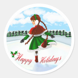 Happy Holidays Girl Sticker ラウンドシール