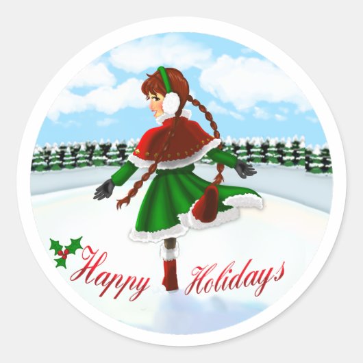 Happy Holidays Girl Sticker ラウンドシール (正面)