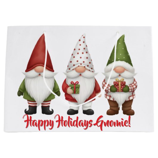 Happy Holidays Gnomie ラージペーパーバッグ (正面)