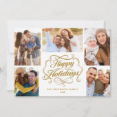Happy Holidays Gold & White 5 Photo Collage Card シーズンカード (正面)