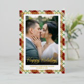 Happy Holidays | Green and Red Plaid Couple Photo 箔シーズンカード (立ち正面)