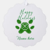 Happy holidays green dog pet paw candy cane animal オーナメントカード (裏面)