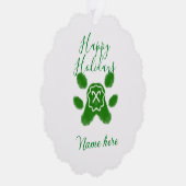 Happy holidays green dog pet paw candy cane animal オーナメントカード (右)
