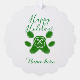 Happy holidays green dog pet paw candy cane animal オーナメントカード