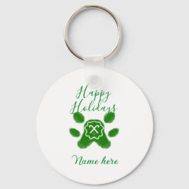 Happy holidays green dog pet paw candy cane animal キーホルダー