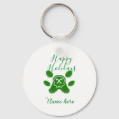 Happy holidays green dog pet paw candy cane animal キーホルダー (裏面)
