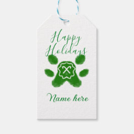 Happy holidays green dog pet paw candy cane animal ギフトタグ