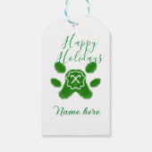 Happy holidays green dog pet paw candy cane animal ギフトタグ (裏面)