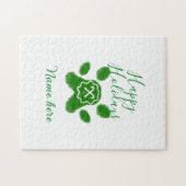 Happy holidays green dog pet paw candy cane animal ジグソーパズル (横)