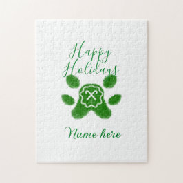 Happy holidays green dog pet paw candy cane animal ジグソーパズル