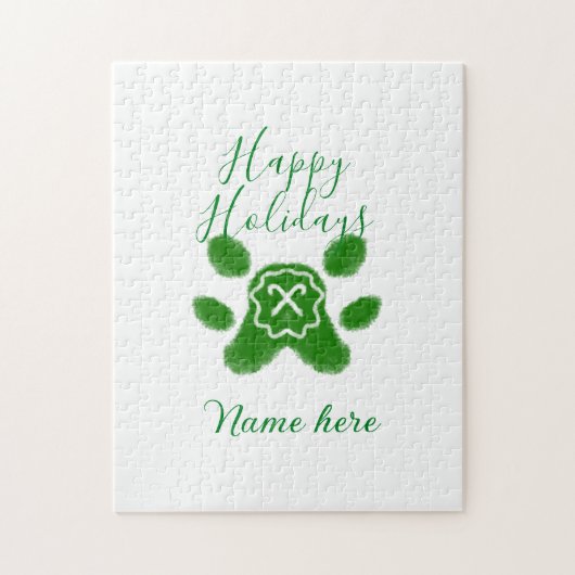 Happy holidays green dog pet paw candy cane animal ジグソーパズル (縦)