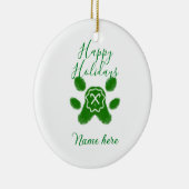 Happy holidays green dog pet paw candy cane animal セラミックオーナメント (右)