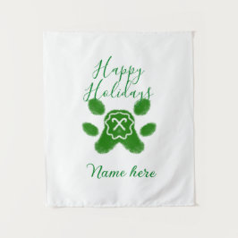 Happy holidays green dog pet paw candy cane animal タペストリー