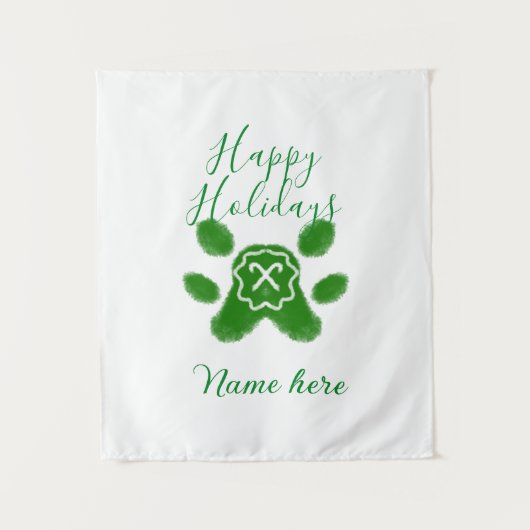 Happy holidays green dog pet paw candy cane animal タペストリー (正面)