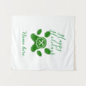 Happy holidays green dog pet paw candy cane animal タペストリー (正面(横))