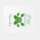 Happy holidays green dog pet paw candy cane animal フリースブランケット (正面(横))